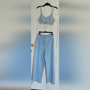 House of Harlow 1960 Denim Pantsuit Pant Set 6 NEW